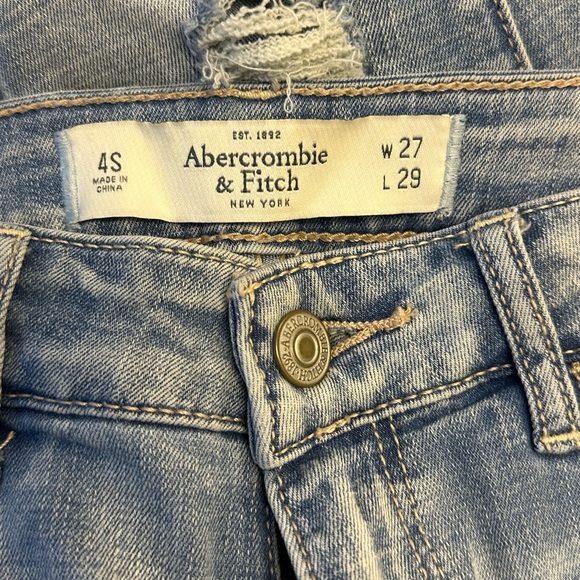 ABERCROMBIE & FITCH WOMENS SUPER SKINNY 4s 27W X 29L BLUE RIPPED JEANS (b6) - Picture 4 of 4